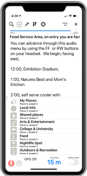 BlindSquare auf einem Smartphonedisplay