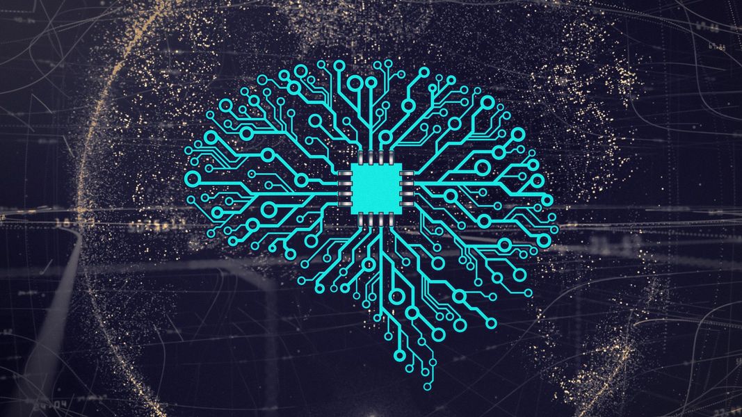 Darstellung eines Neuronalen Netzes anhand eines Computerchips in Form eines menschlichen Gehirns