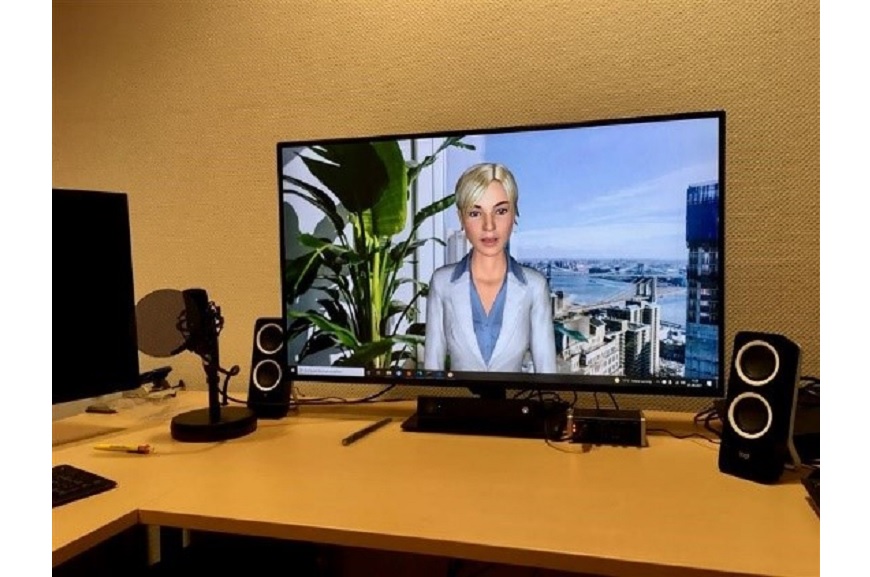 Ein Bildschirm mit einem Avatar abgebildet