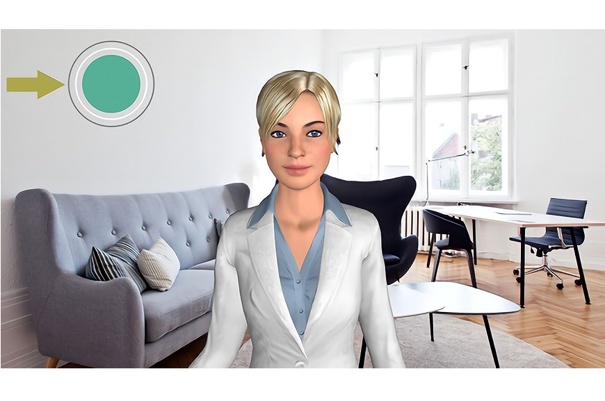 Ein Avatar ist in einem Wohnbereich abgebildet