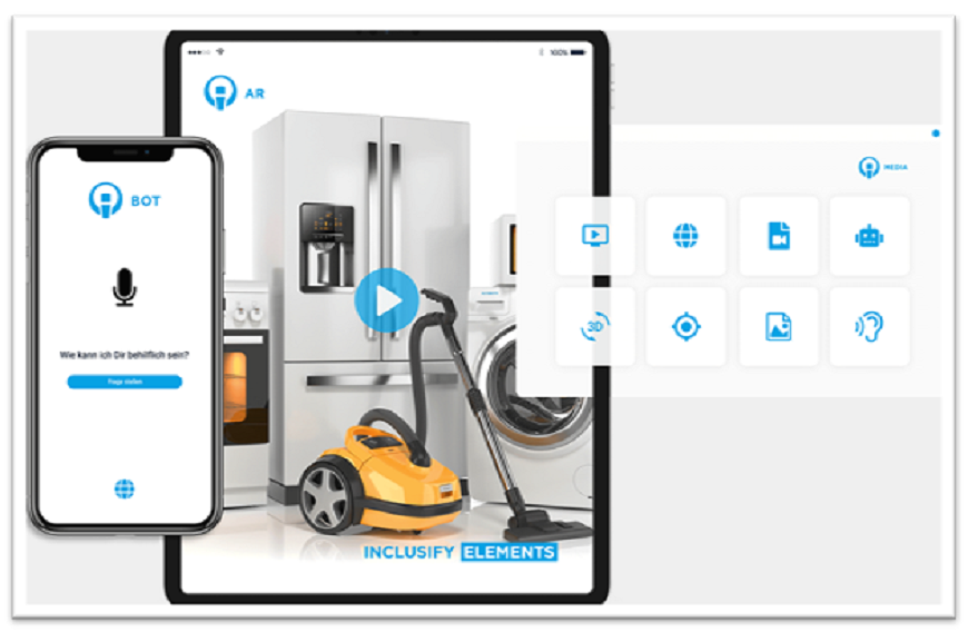 Ein Smartphone und ein Tablet mit der Inclusify App offen